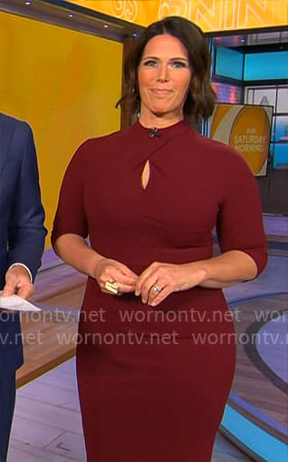 Dana Jacobson's burgundy keyhole dress on CBS Mornings