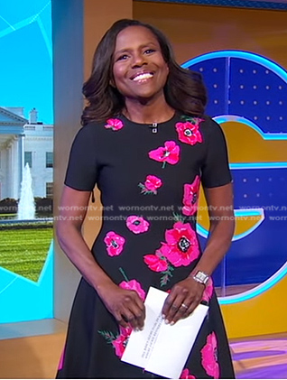 Deborah's black and pink floral dress on Good Morning America