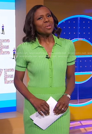 Deborah's green ribbed polo dress on Good Morning America