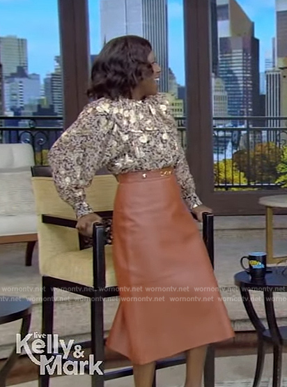 Deborah Roberts' burgundy leather skirt on Live with Kelly and Mark