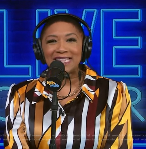 Deja Vu's satin striped shirtdress on Live with Kelly and Mark