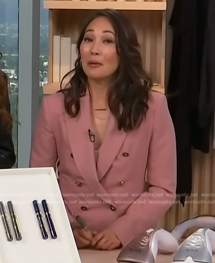 Diane Mizota's pink double breasted blazer on Access Hollywood