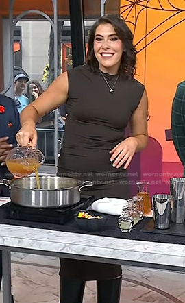 Elena Besser's brown sleeveless fitted dress on Today