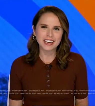 Elizabeth's brown ribbed polo top on Good Morning America