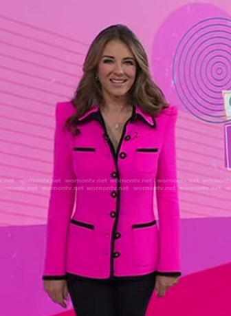Elizabeth Hurley's pink contrast trim blazer on Today