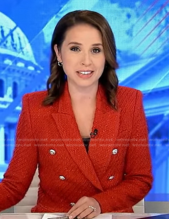 Elizabeth Schulze's red tweed blazer on Good Morning America