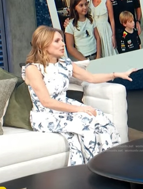Geri Halliwell's white floral print sleeveless dress on Access Hollywood