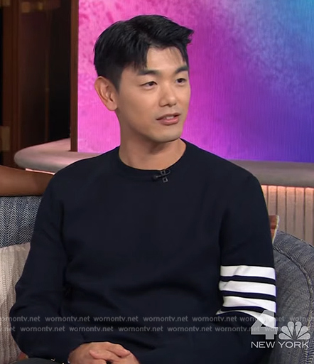 Eric Nam's navy sleeve stripe sweater on The Kelly Clarkson Show