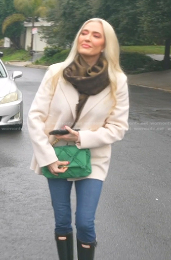 Erika's monogram scarf and rain boots on The Real Housewives of Beverly Hills
