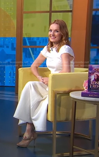 Geri Halliwell's white textured midi dress on Good Morning America
