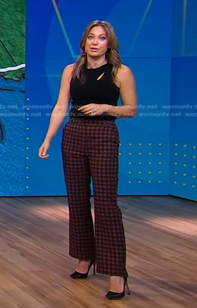 Ginger's black cutout top and plaid pants on Good Morning America
