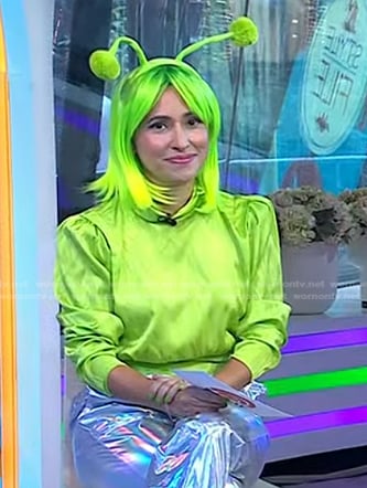 Grace Bastidas's green mock neck satin top on Today