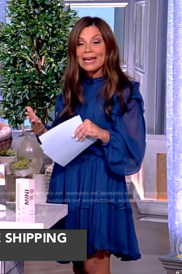 Gretta Monahan's blue ruffle mini dress on The View