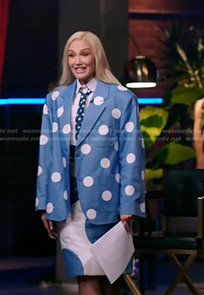 Gwen's blue polka dot blazer and skirt on The Voice
