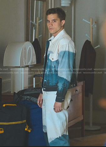 Ivan's landscape print denim jacket and jeans on Elite