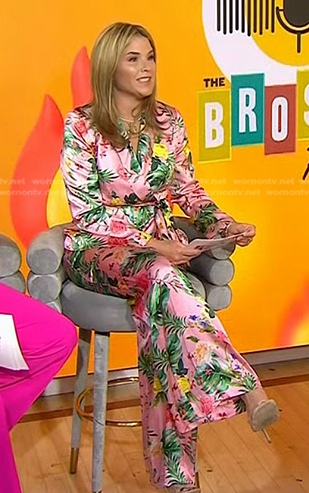 Jenna's pink tropical print wrap blazer and pants on Today