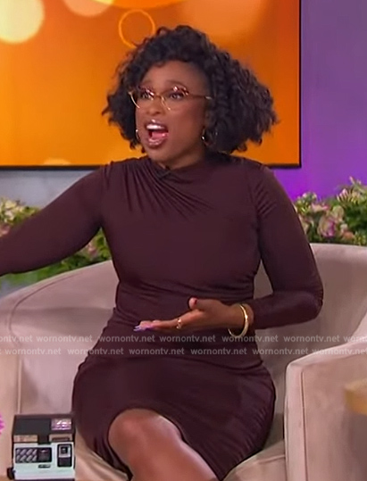 Jennifer's brown ruched mesh dress on The Jennifer Hudson Show