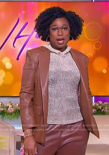 Jennifer's metallic hoodie top and leather jacket on The Jennifer Hudson Show