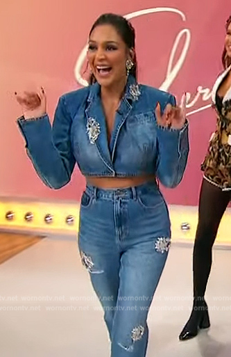 Jessel's embellished denim jacket and pants on Sherri