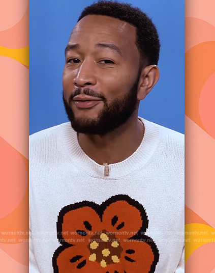 John Legend's white flower graphic sweater on The Drew Barrymore Show