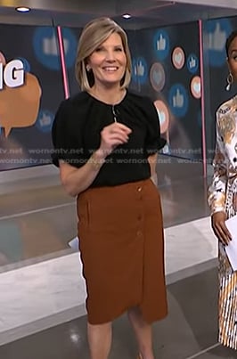 Kate's black pleated top and brown wrap skirt on NBC News Daily