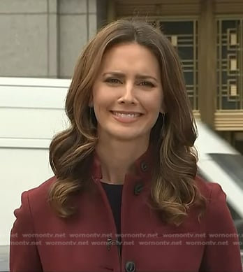 Kate Rooney's red mandarin-collar blazer on NBC News Daily