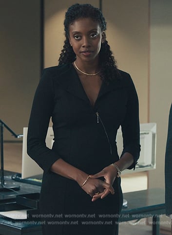 Kate's black zip front dress on Billions