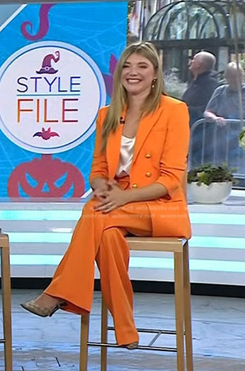 Katie Sands's orange pant suit on Today