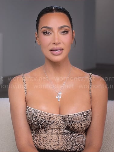 Kim Kardashian's snake print bustier confessional top on The Kardashians