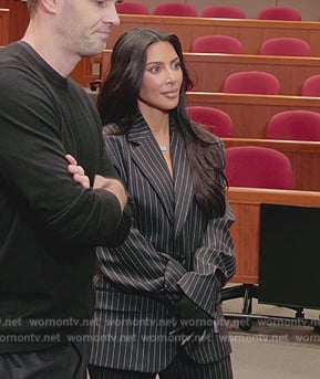 Kim's black oversized pinstripe blazer on The Kardashians