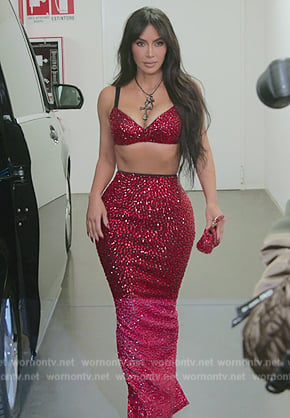Kim's red sequin bag on The Kardashians