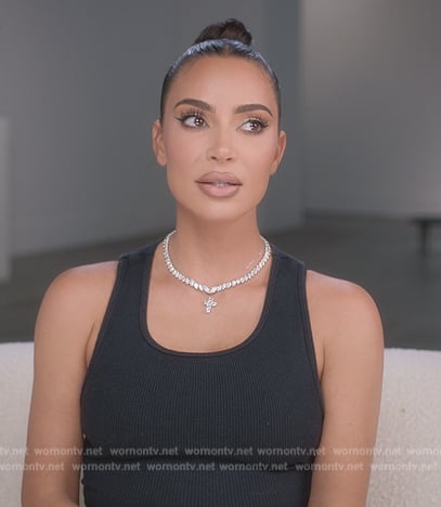 Kim's black confessional tank top on The Kardashians