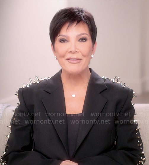 Kris's black blazer with spikes on The Kardashians confessional