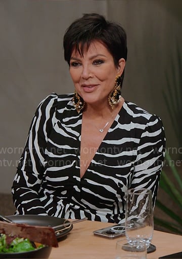 Kris' zebra print v-neck dress on The Kardashians