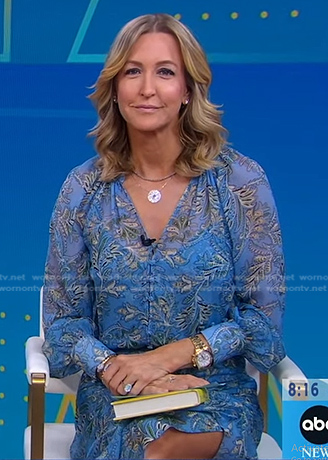 Lara's blue floral print blouse and skirt on Good Morning America