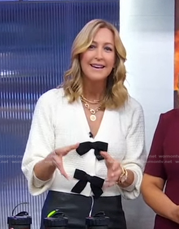 Lara's white bow detail cardigan on Good Morning America