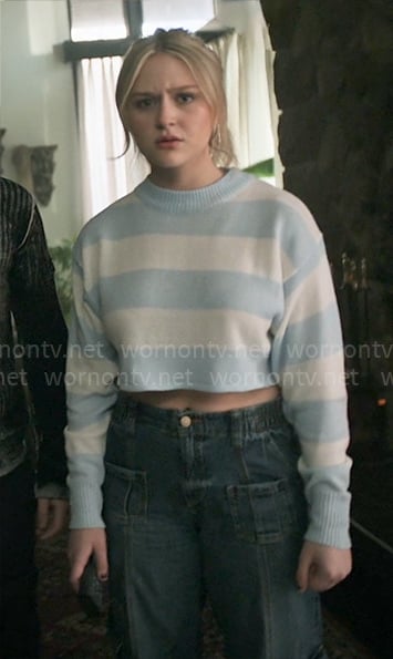 Lexy's blue striped crop sweater on Chucky