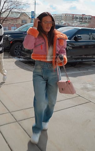 Lisa's pink jacket with orange fur trim on The Real Housewives of Salt Lake City