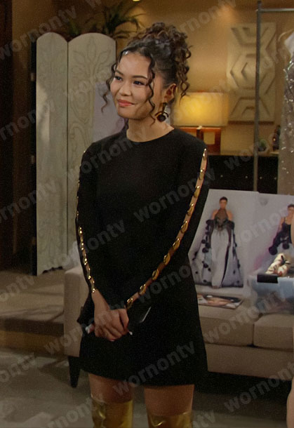 Luna's black dress with gold buttoned sleeves on The Bold and the Beautiful