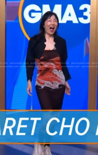 Margaret Cho's black and red print strapless dress on Good Morning America