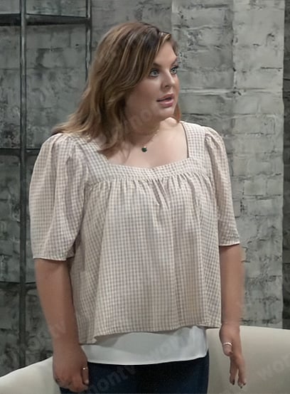Maxie's gingham checked square-neck top on General Hospital
