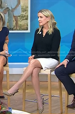 Melanie Bloom's black buttoned sweater and slingback pumps on Today