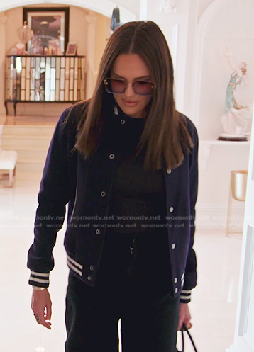 Meredith's navy varsity jacket on The Real Housewives of Salt Lake City