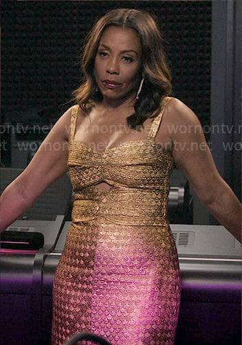 Mia's gold dress on The Morning Show