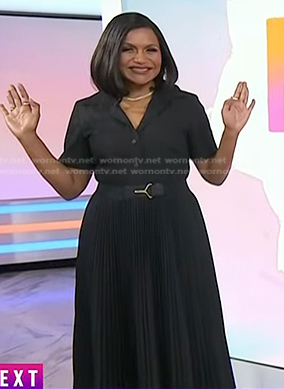 Mindy Kaling's black pleated belted shirtdress on Today
