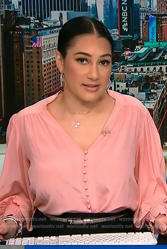Morgan's pink v-neck blouse on NBC News Daily