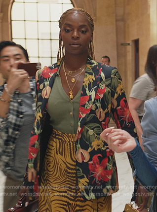 Ness's floral print blazer and cardigan on All Rise