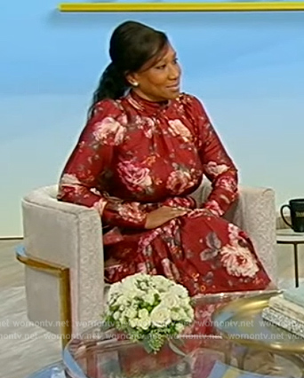 Nicole Avant's burgundy floral print dress on Tamron Hall Show