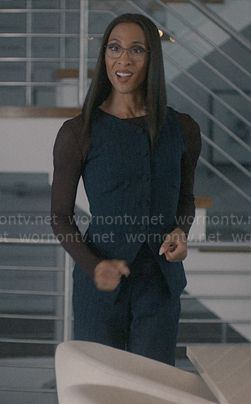 Nicolette's navy pinstriped vest and pants on American Horror Story Delicate