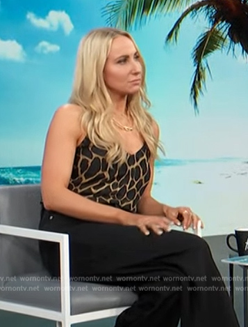 Nikki Glaser's leopard print cami on Access Hollywood